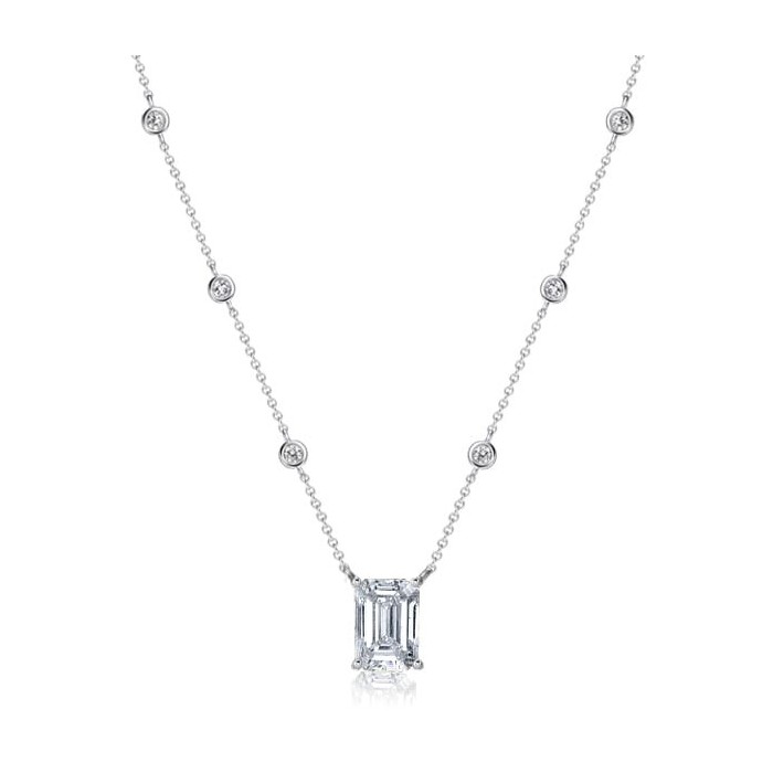 Italo Bezel Setting Emerald Cut Pendant Necklace For Women