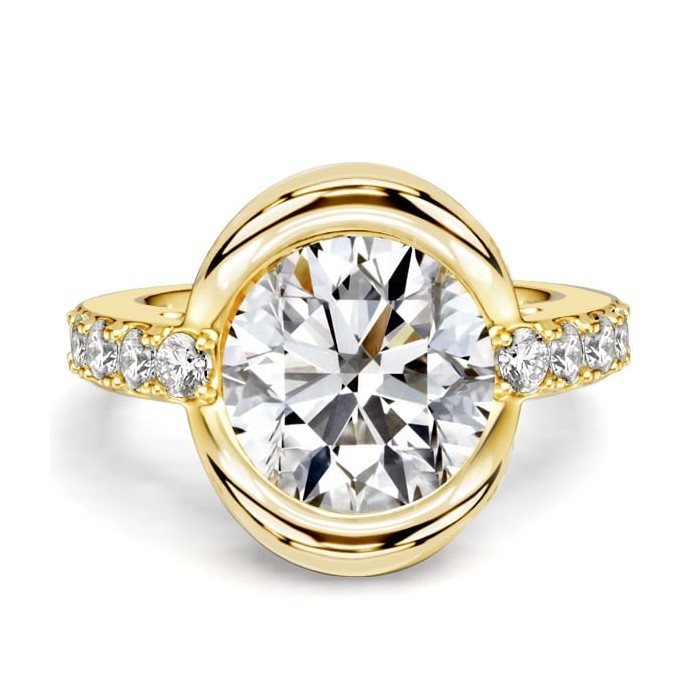 Italo Half Bezel Side Stone Round Cut Engagement Ring For Women