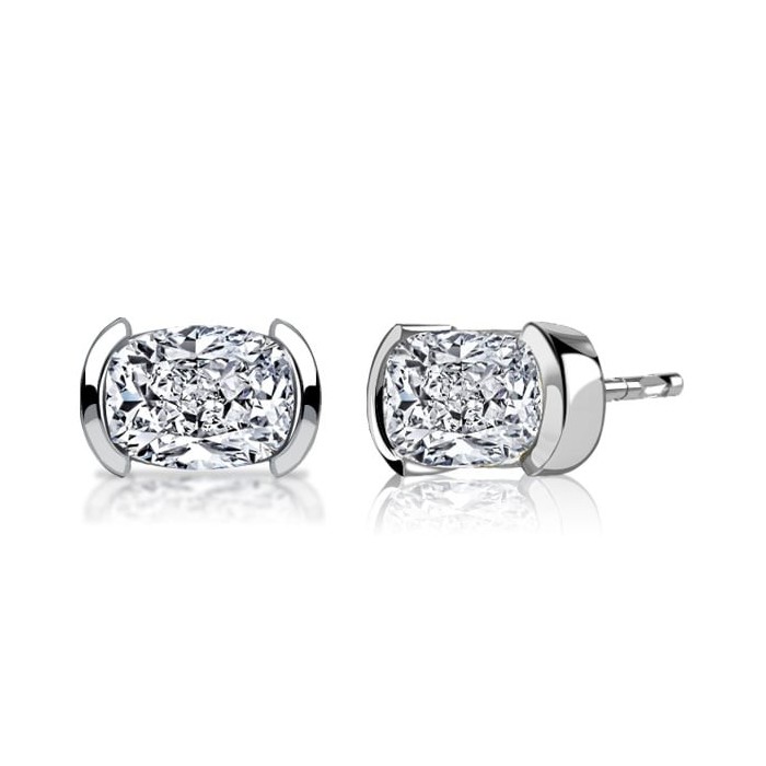 Italo Half Bezel Cushion Cut Stud Earrings For Women