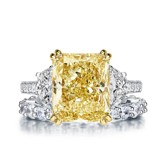 Italo Radiant Cut Yellow Topaz Three Stone Engagement Ring Sets For Women