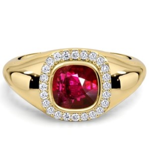 Italo Halo Ruby Ring Ruby Cushion Cut Engagement Ring For Women