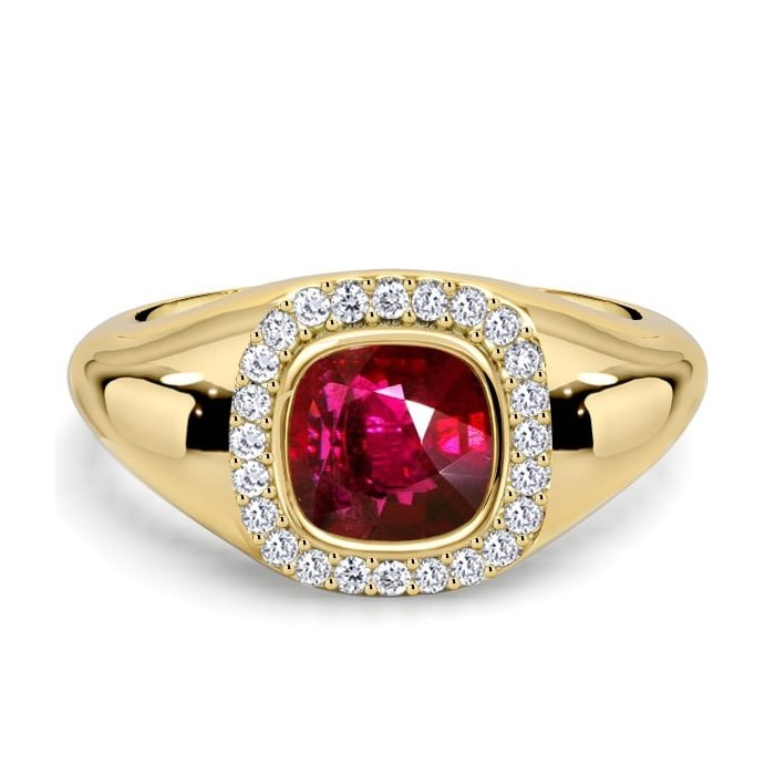 Italo Halo Ruby Ring Ruby Cushion Cut Engagement Ring For Women