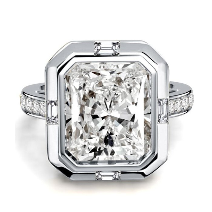 Italo Sterling Silver Set Side Stone 5.5 Carat Radiant Cut Engagement Ring For Women
