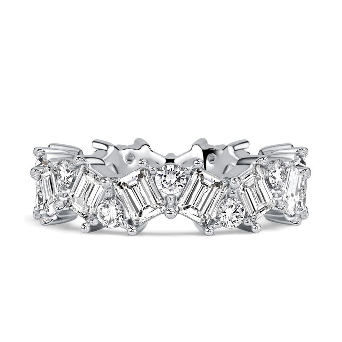 Italo Alternating Emerald & Round Cut Eternity Wedding Band For Women