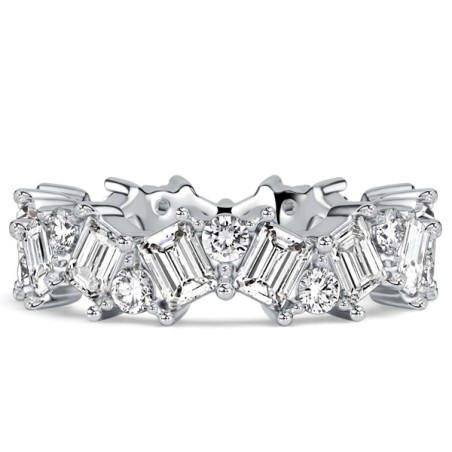 Italo Alternating Emerald & Round Cut Eternity Wedding Band For Women