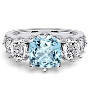 Italo Five Stone Cushion Cut Aquamarine Ring 3 Carat Ring