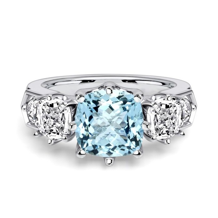 Italo Five Stone Cushion Cut Aquamarine Ring 3 Carat Ring