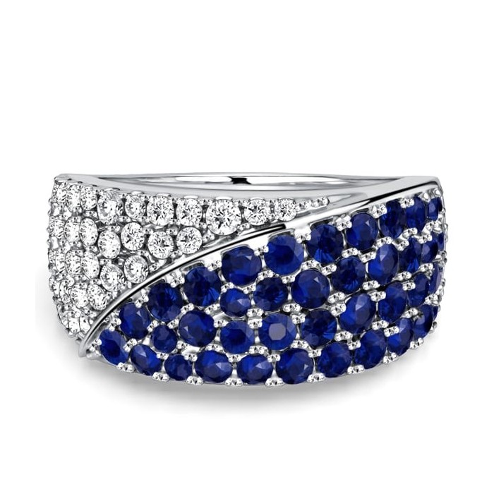 Italo Micro Pave Diagonal White & Blue Sapphire Half Eternity Band For Women
