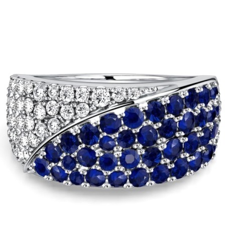 Italo Micro Pave Diagonal White & Blue Sapphire Half Eternity Band For Women