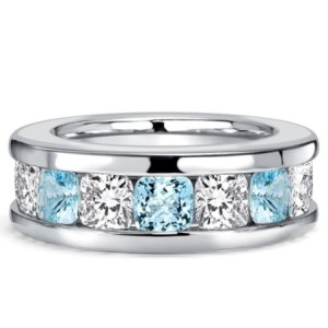 Italo Channel Set 3.5 MM Cushion Cut Aquamarine Wedding Band For Women
