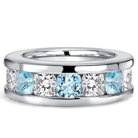 Italo Channel Set 3.5 MM Cushion Cut Aquamarine Wedding Band For Women