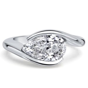 Italo East West Pear Cut White Sapphire Engagement Ring For Women