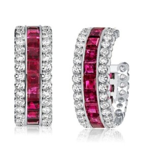 Italo Invisible Set Ruby Sterling Siver Hoop Earrings For Women