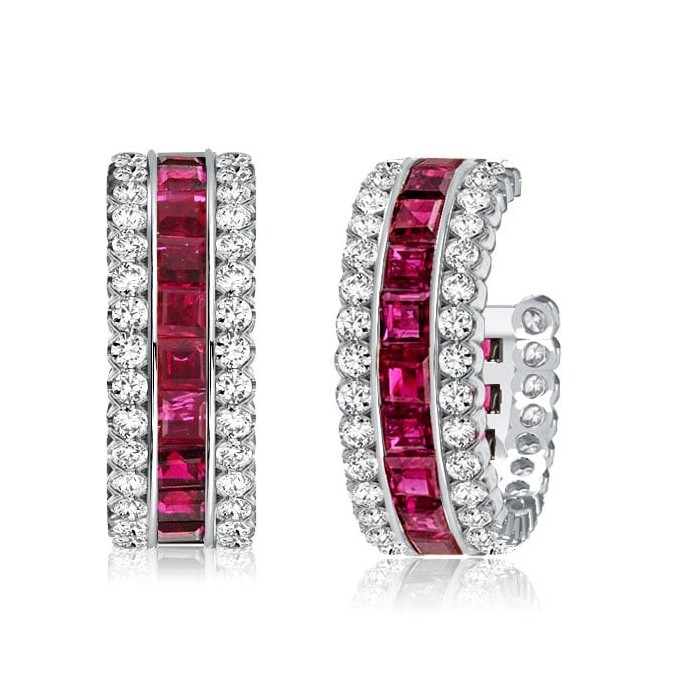 Italo Invisible Set Ruby Sterling Siver Hoop Earrings For Women