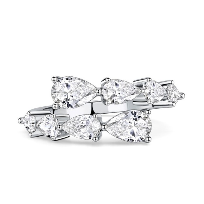 Italo Bypass White Sapphire Pear Cut Open Wedding Band For Women