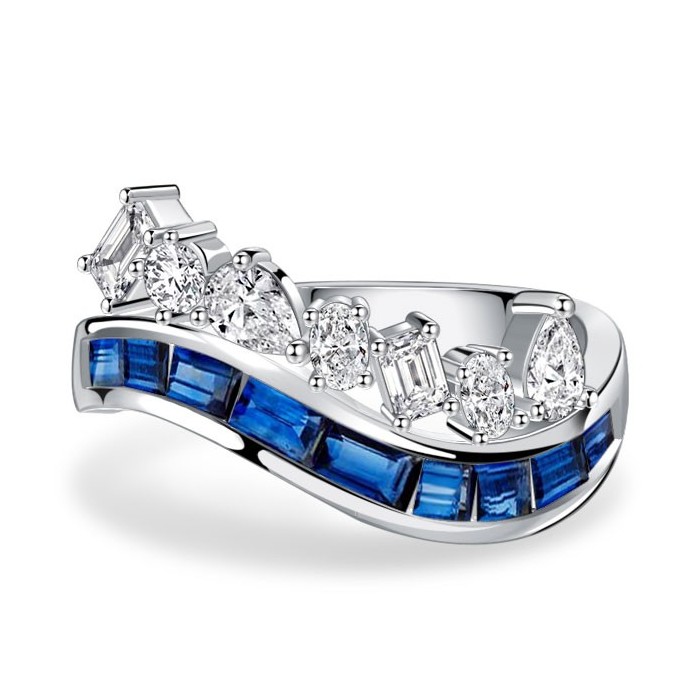 Italo Wave Blue Sapphire Multi Cut Unique Engagement Ring For Women