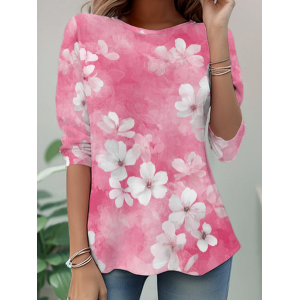 Women Floral Long Sleeve Tee T-shirt Crew Neck Casual Tunic Spring/Fall Top