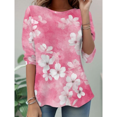 Women Floral Long Sleeve Tee T-shirt Crew Neck Casual Tunic Spring/Fall Top