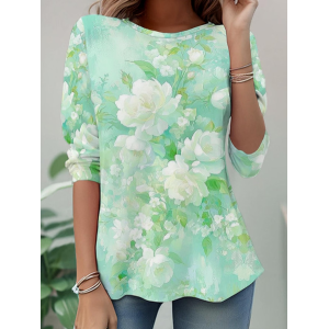 Women Floral Long Sleeve Tee T-shirt Crew Neck Casual Tunic Spring/Fall Top
