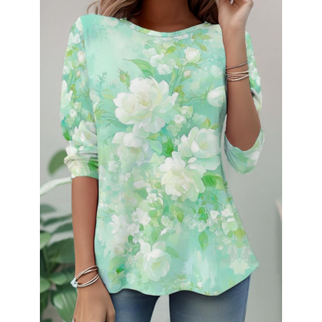 Women Floral Long Sleeve Tee T-shirt Crew Neck Casual Tunic Spring/Fall Top