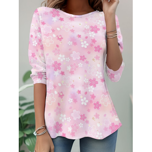 Women Floral Long Sleeve Tee T-shirt Crew Neck Casual Tunic Spring/Fall Top