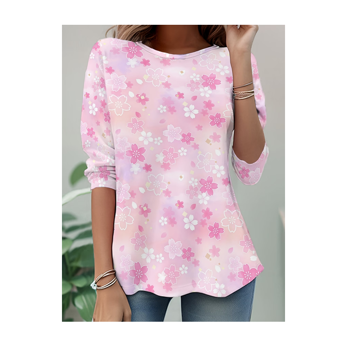 Women Floral Long Sleeve Tee T-shirt Crew Neck Casual Tunic Spring/Fall Top