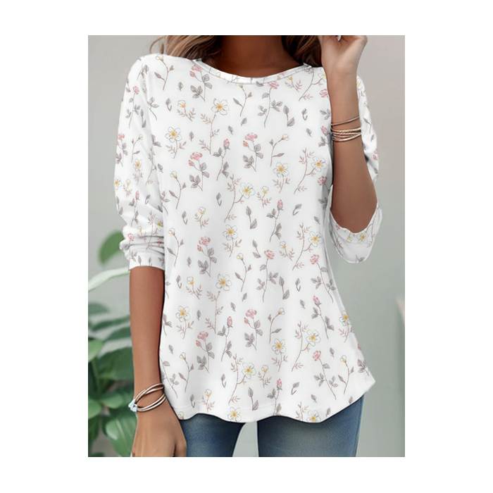 Women Floral Long Sleeve Tee T-shirt Crew Neck Casual Tunic Spring/Fall Top