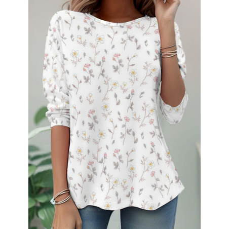 Women Floral Long Sleeve Tee T-shirt Crew Neck Casual Tunic Spring/Fall Top