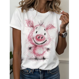 Women Animal Short Sleeve Tee T-shirt Crew Neck Printing Casual Graphic Tee Summer Top