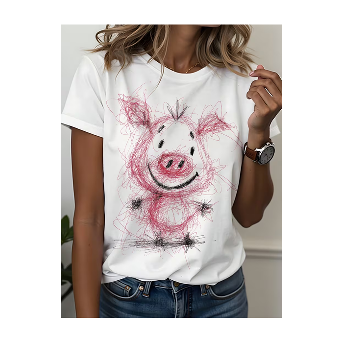 Women Animal Short Sleeve Tee T-shirt Crew Neck Printing Casual Graphic Tee Summer Top