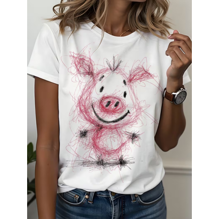 Women Animal Short Sleeve Tee T-shirt Crew Neck Printing Casual Graphic Tee Summer Top