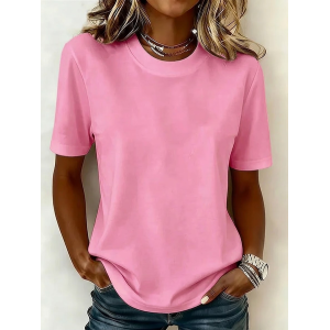 Women Plain Short Sleeve Tee T-shirt Crew Neck Printing Casual Graphic Tee Summer Top