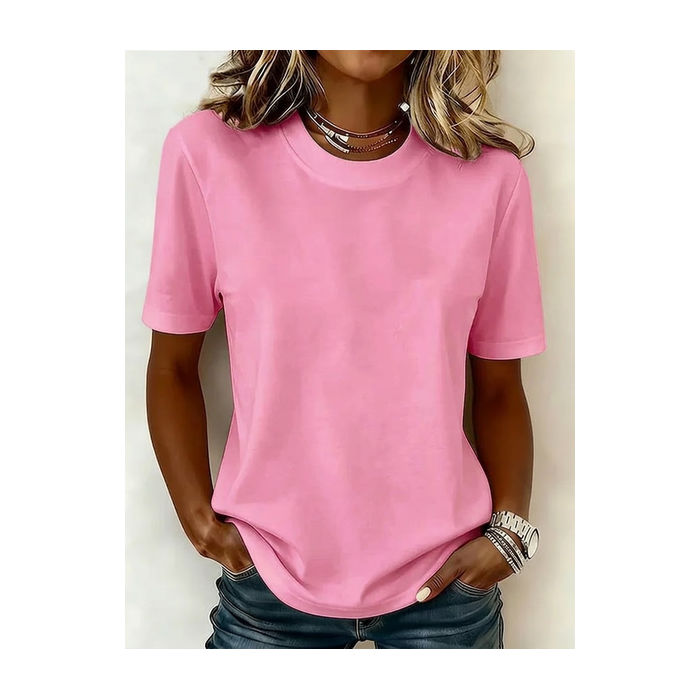 Women Plain Short Sleeve Tee T-shirt Crew Neck Printing Casual Graphic Tee Summer Top