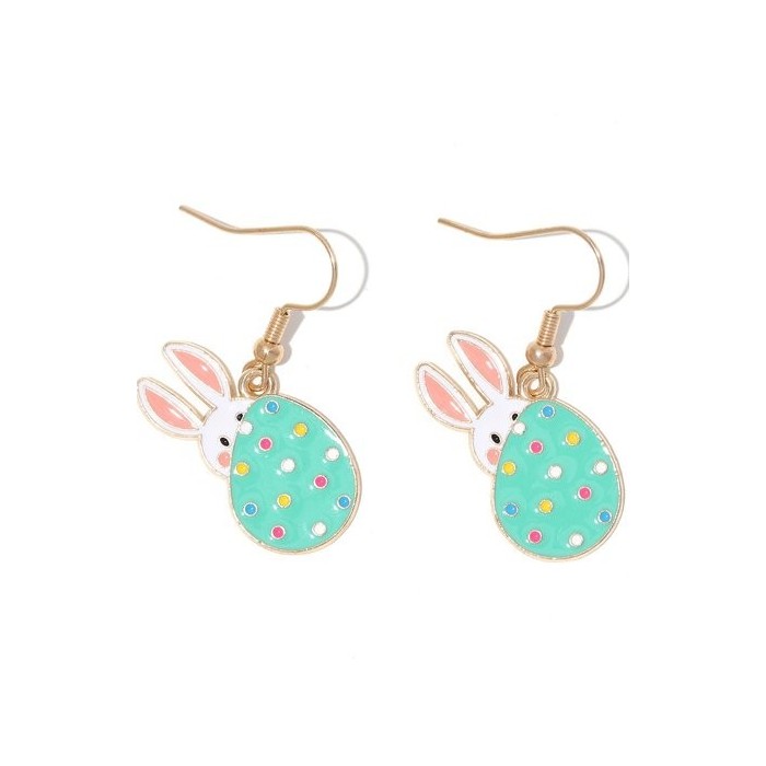 Cute Easter Party Color Block Patchwork Earrings Cartoon Bunny Easter Egg Alloy Electroplated Drop Enamel Earrings