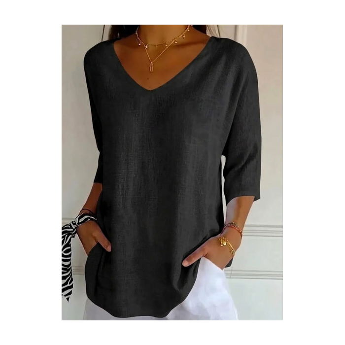 Women Plain Three Quarter Sleeve Tee T-shirt V Neck Printing Casual Graphic Tee Spring/Fall Top