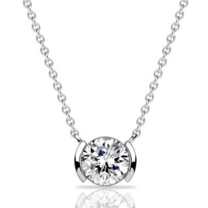 Italo Half Bezel Round Cut Pendant Necklace For Women
