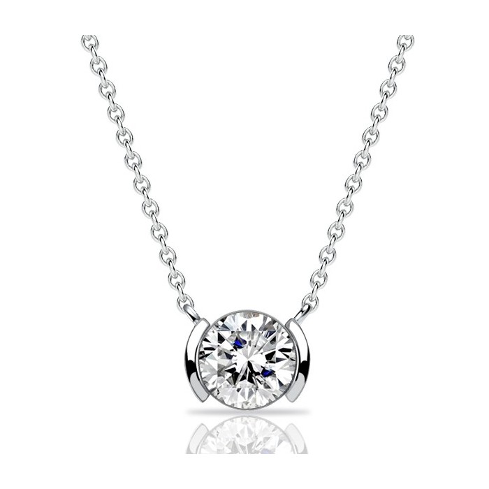 Italo Half Bezel Round Cut Pendant Necklace For Women