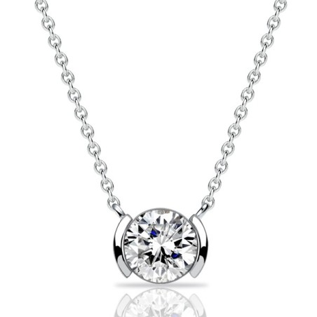 Italo Half Bezel Round Cut Pendant Necklace For Women