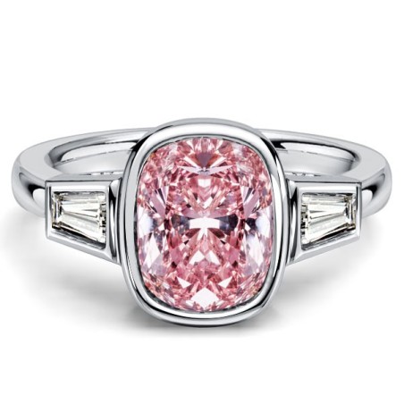 Italo Bezel Setting Pink Sapphire Cushion Cut Three Stone Engagement Ring