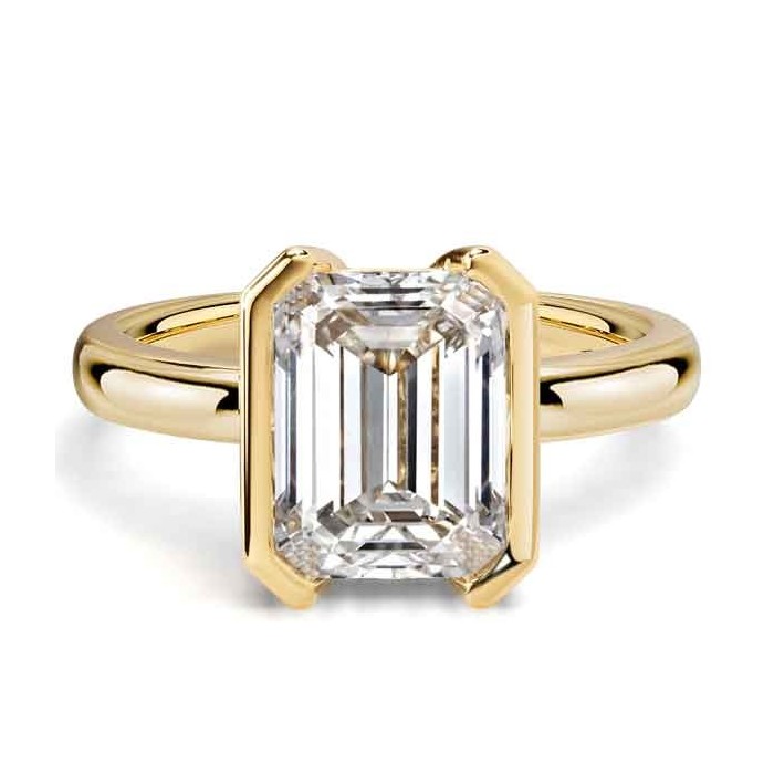 Italo Half-bezel White Sapphire Emerald Cut Engagement Ring For Women