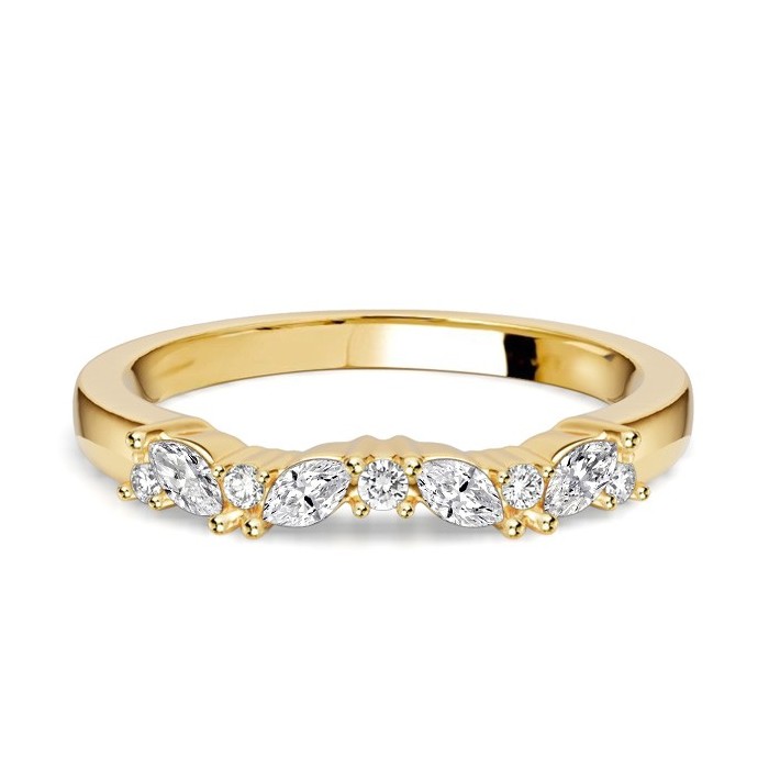 Italo Marquise & Round Cut Half Eternity Band For Women Matching Wedding Bands