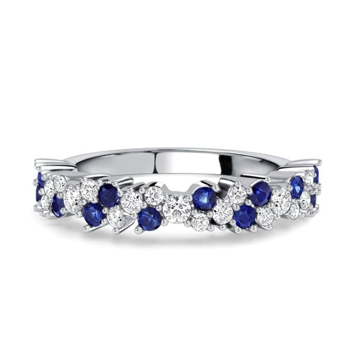 Italo Floral Blue & White Sapphire Half Eternity Band For Women Waterfall Ring