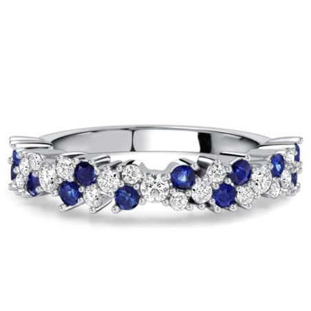 Italo Floral Blue & White Sapphire Half Eternity Band For Women Waterfall Ring