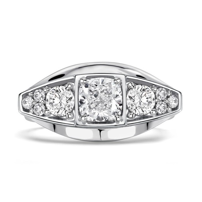 Italo Side Stone Cushion Cut Vintage Engagement Ring For Women