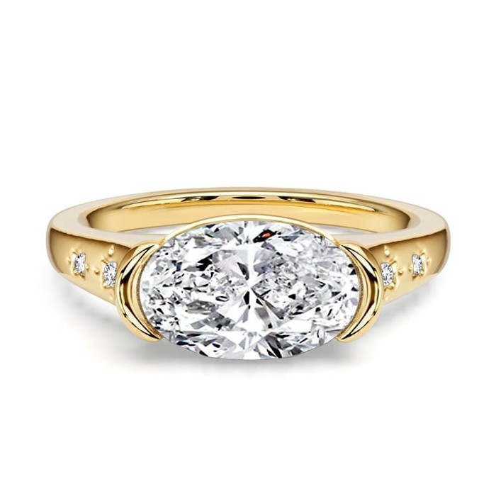 Italo Nebula Half Bezel Oval Cut Engagement Ring For Women