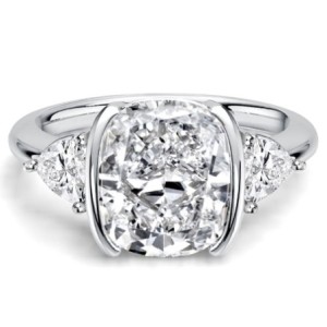 Italo Trillion Side Stone Half Bezel Cushion Cut Three Stone Engagement Ring