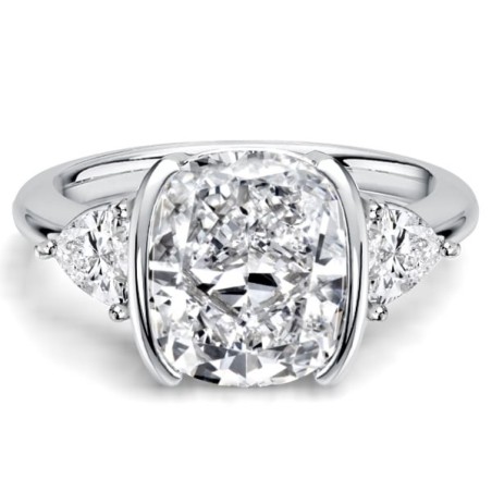 Italo Trillion Side Stone Half Bezel Cushion Cut Three Stone Engagement Ring