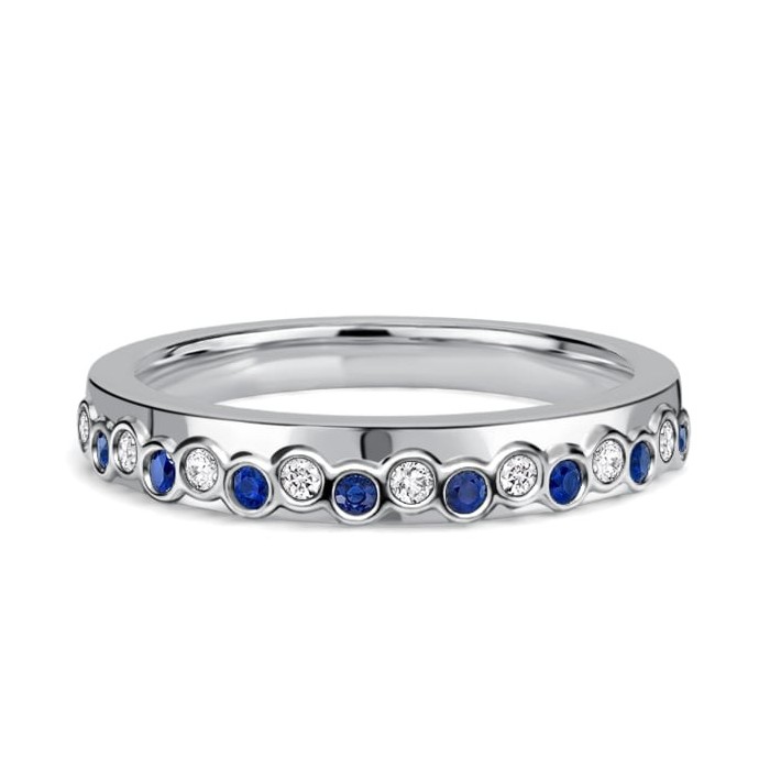 Italo Bezel Setting Alternating Blue & White Sapphire Half Eternity Band For Women