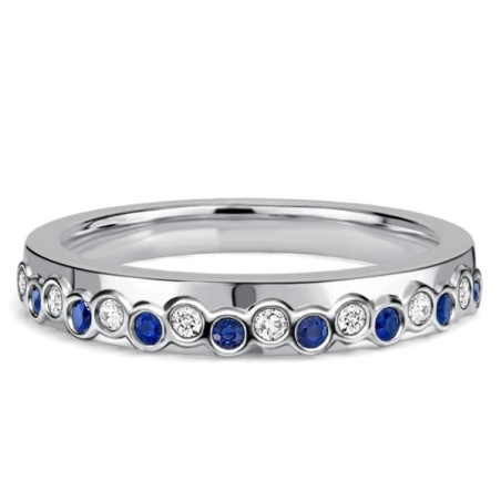 Italo Bezel Setting Alternating Blue & White Sapphire Half Eternity Band For Women