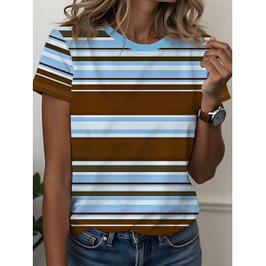 Women Striped Short Sleeve Tee T-shirt Crew Neck Printing Casual Graphic Tee Summer Top